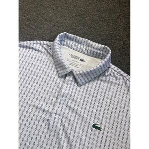 Lacoste Sport Polo Shirt Blue Mens XXL Tennis Racket Print Regular Fit Stretch